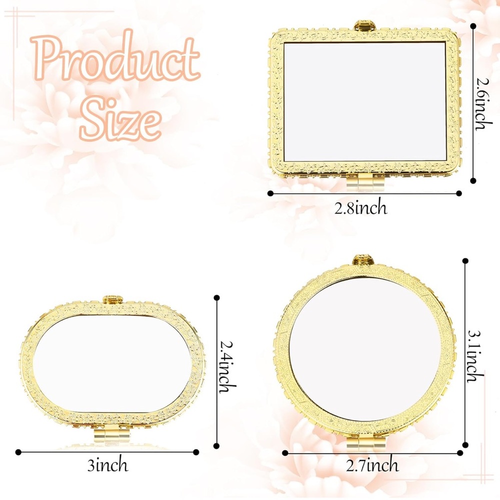 NEW Floral pocket compact mirror, OVAL, black - Picture 10 of 13